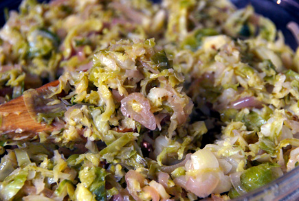 Brussels Sprouts Hash with Caramelized Shallots - Plum Pie