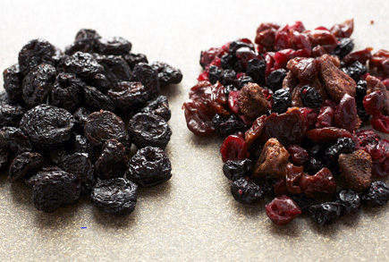 cherries, berries, dried fruit