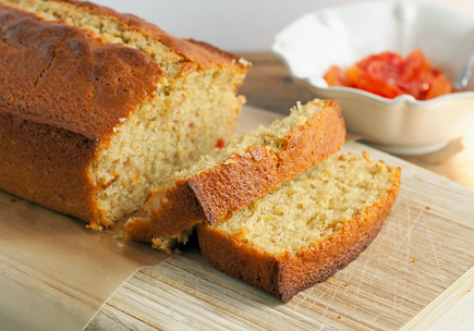 slice of blood orange olive oil cake