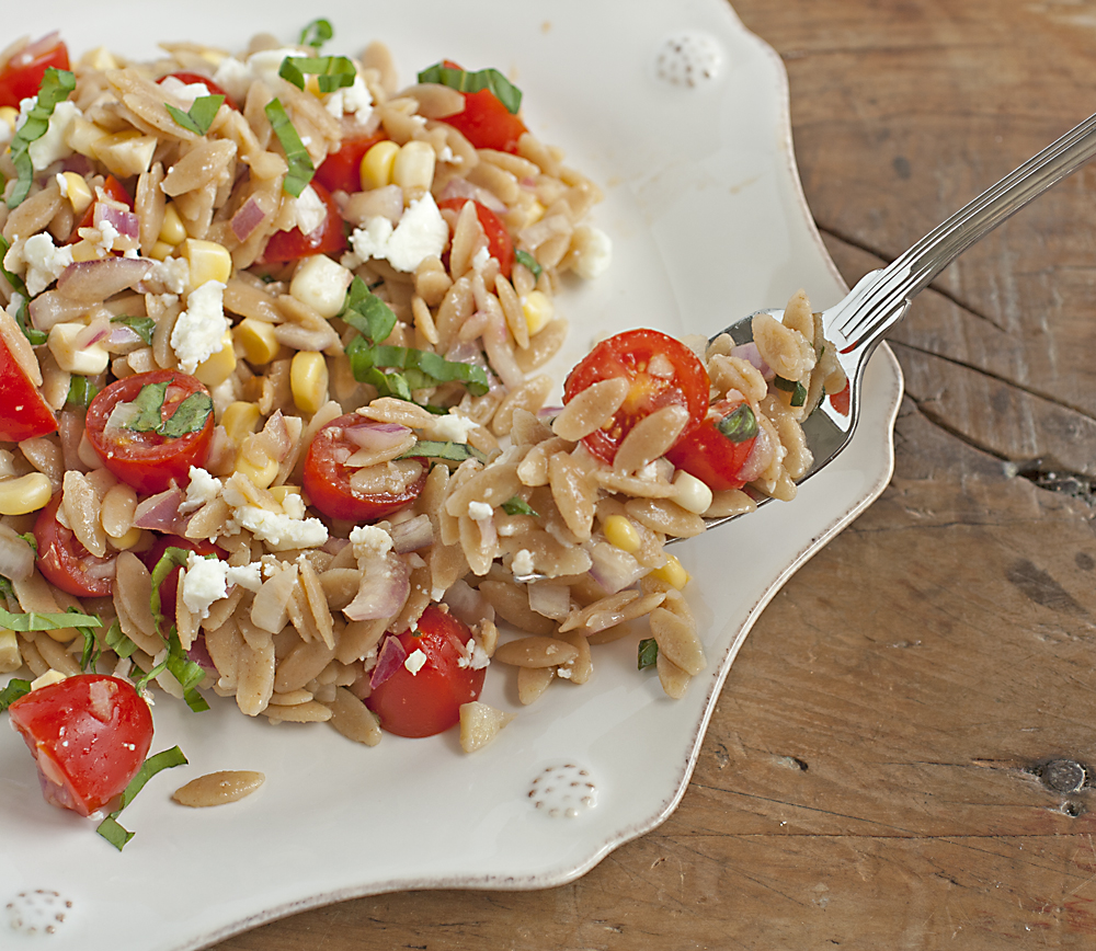 Orzo Salad with Corn, Tomato, Basil, and Feta | Plum Pie