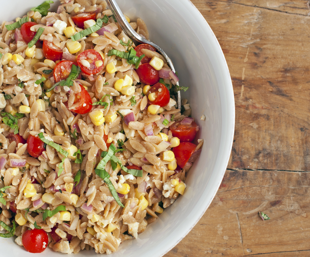 Orzo Salad with Corn, Tomato, Basil, and Feta | Plum Pie